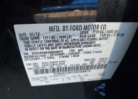 2013 Ford Flex Limited z USA, uszkodzony, nr VIN 2FMGK5D85DBD08870